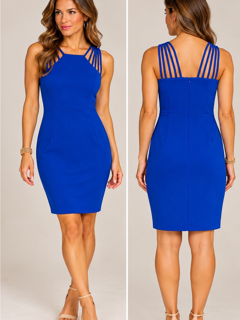 Grace Karin Cobalt Blue Multi-Strap Sheath Mini Dress